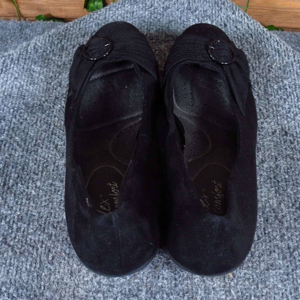 Dexflex Comfort Women Wedge Pump Size 8 Professional Office Black Faux Suede